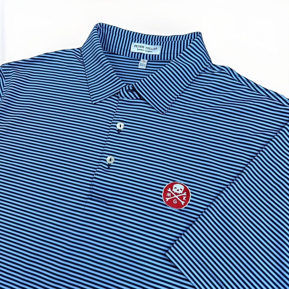 Peter Millar Summer Comfort Polo Shirt Mens L Blue Striped Gasparilla Golf MGK